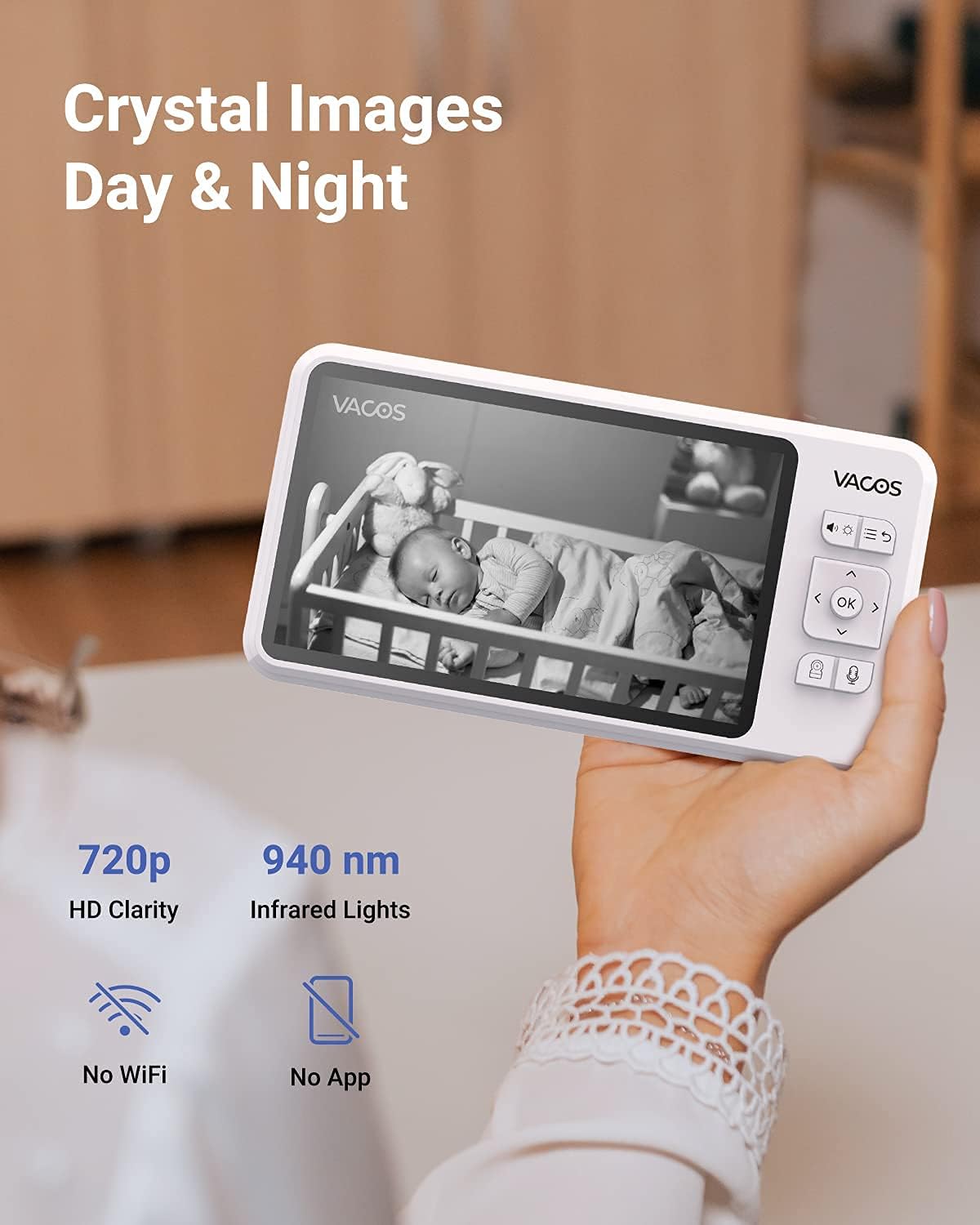 Baby Monitor with Camera and Audio, 720P 5 HD Display, Night Vision, 1000ft Range I794