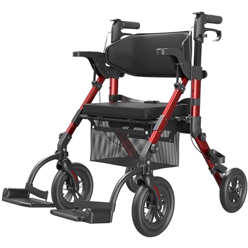 Lightweight Foldable Rollator Walker with Seat and Brakes S5814