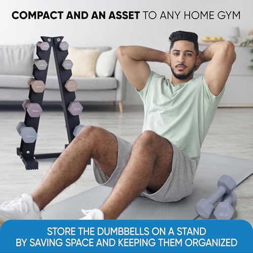 Neoprene Coated Hex Dumbbell Set with Rack 1-20 LBs F50480
