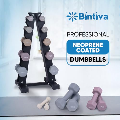 Neoprene Coated Hex Dumbbell Set with Rack 1-20 LBs F50480