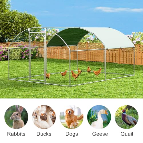 Large Metal Chicken Coop Walk-in Poultry Cage Chicken Run Pen Dog Kennel with Waterproof and Anti-Ultraviolet Cover (9.8' L x 19.7' W x 6.4' H) M748140