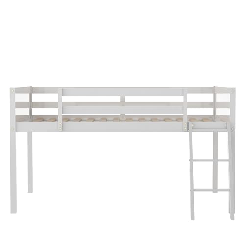 Gray Full Size Low Loft Bed with Safety Guardrail T8743