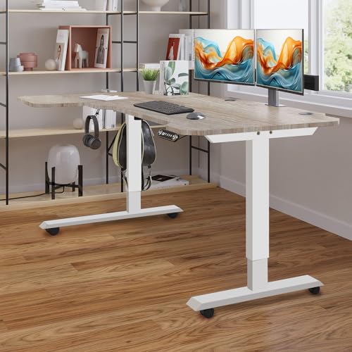 Rustic Brown 59 Inch L-Shaped Electric Sit-Stand Computer Desk with 3 Splice Boards A2601