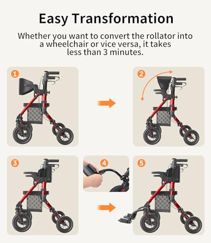 Lightweight Foldable Rollator Walker with Seat and Brakes S5814