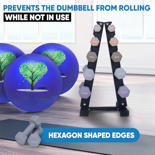 Neoprene Coated Hex Dumbbell Set with Rack 1-20 LBs F50480