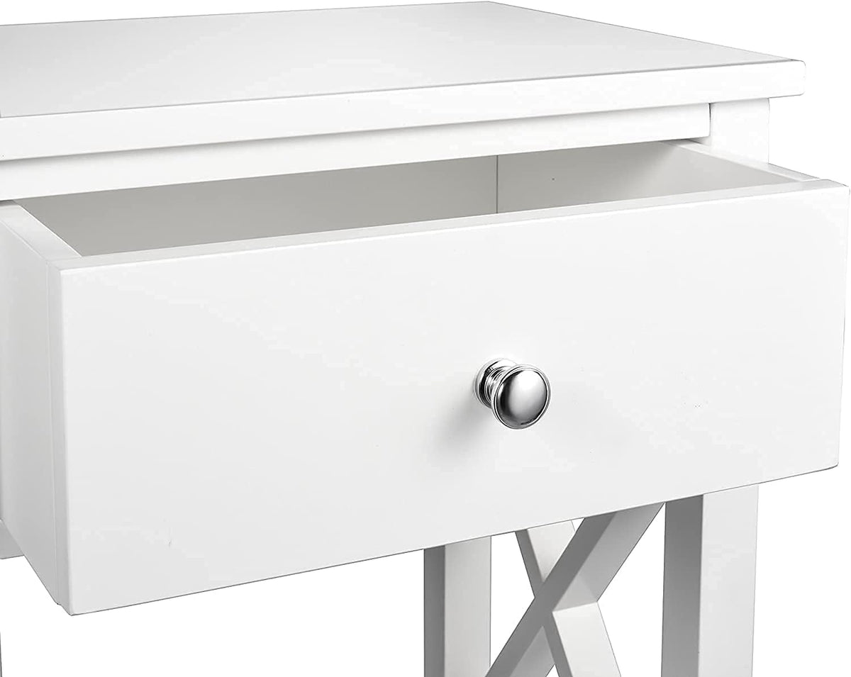 White Wooden Side End Table with Bin Drawer Set of 2 H421036