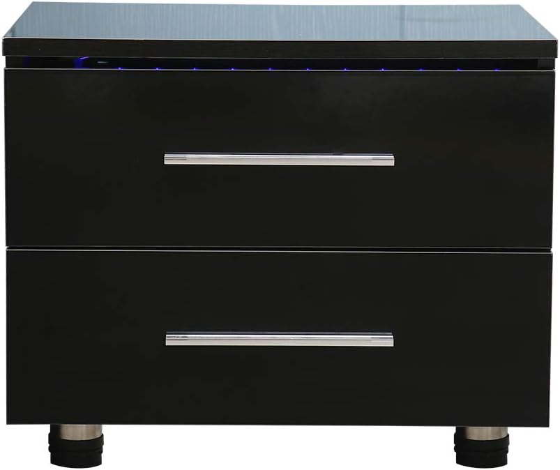 White High Gloss LED Nightstand with 2 Drawers J7462