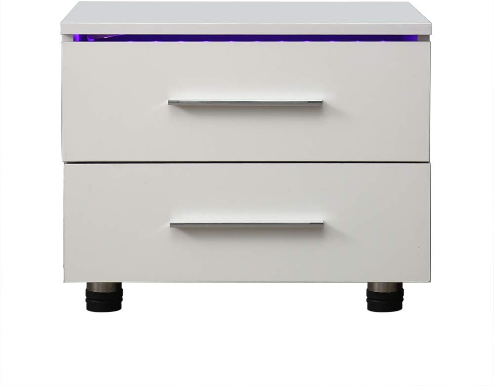 White High Gloss LED Nightstand with 2 Drawers J7462