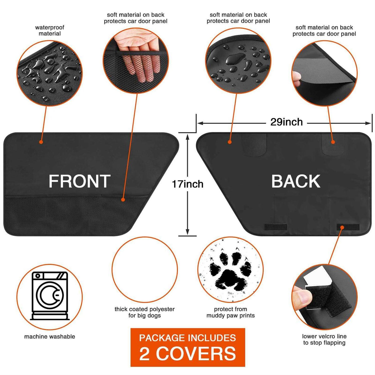 2 Pack Waterproof Pet Car Door Cover Protector K390