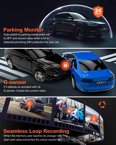 Dual Dash Cam 5G WiFi GPS, 4K+HDR 1080P Front and Rear, 3.3" Screen, Night Vision, Parking Mode, G-Sensor, Support 512GB Max U277