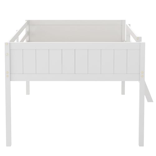 Gray Full Size Low Loft Bed with Safety Guardrail T8743