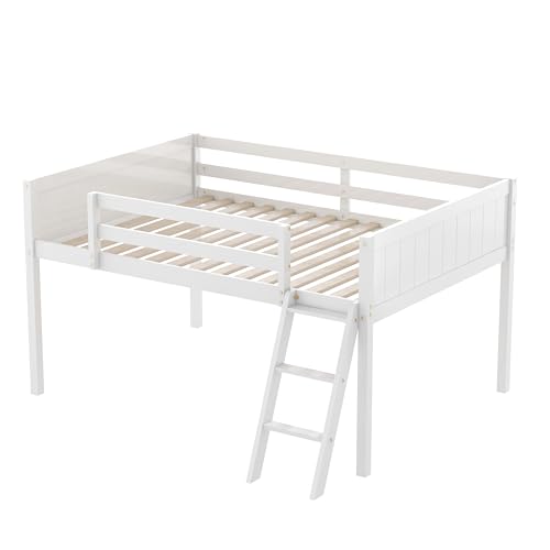 Gray Full Size Low Loft Bed with Safety Guardrail T8743