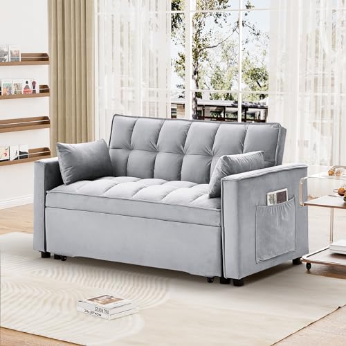 Dark Grey Velvet Convertible Sleeper Sofa Bed I295804