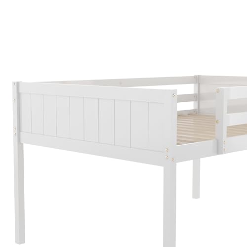 Gray Full Size Low Loft Bed with Safety Guardrail T8743