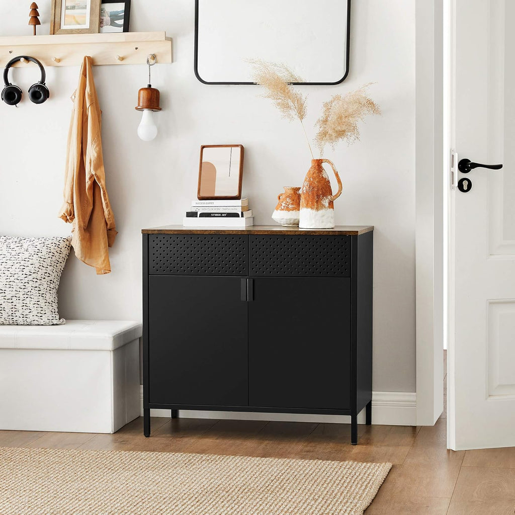 Rustic Brown and Black Storage Sideboard D541736