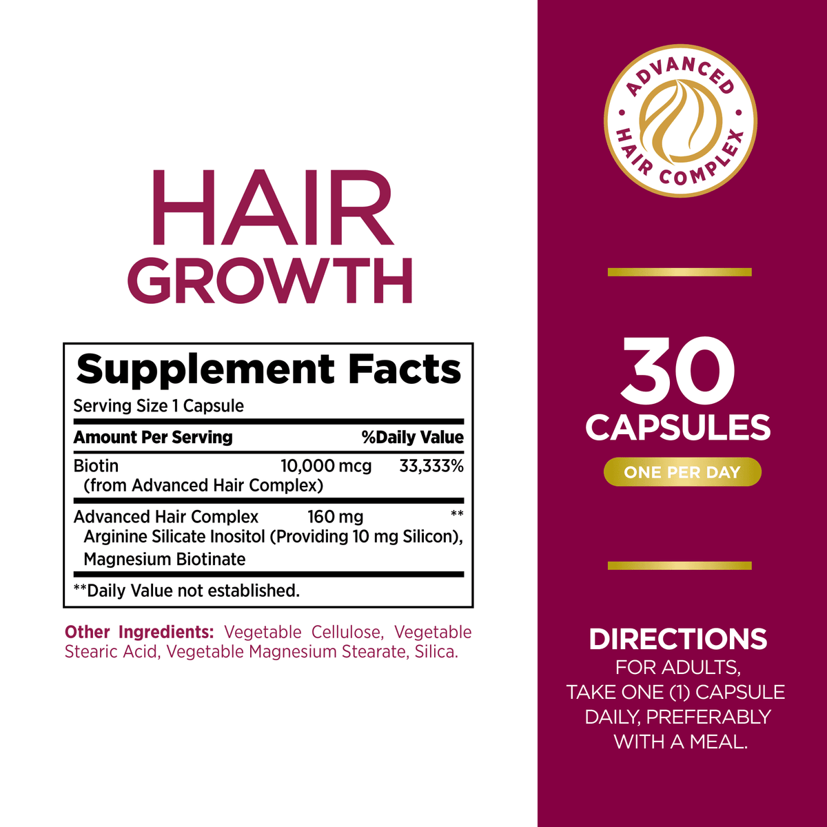 30 Capsules Hair Growth Supplement with Biotin C14628