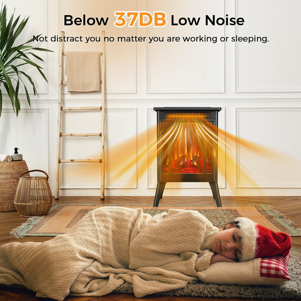 Electric Fireplace Stove, 1500W, 17" Infrared Heater, Remote Control, 8H Timer B360727