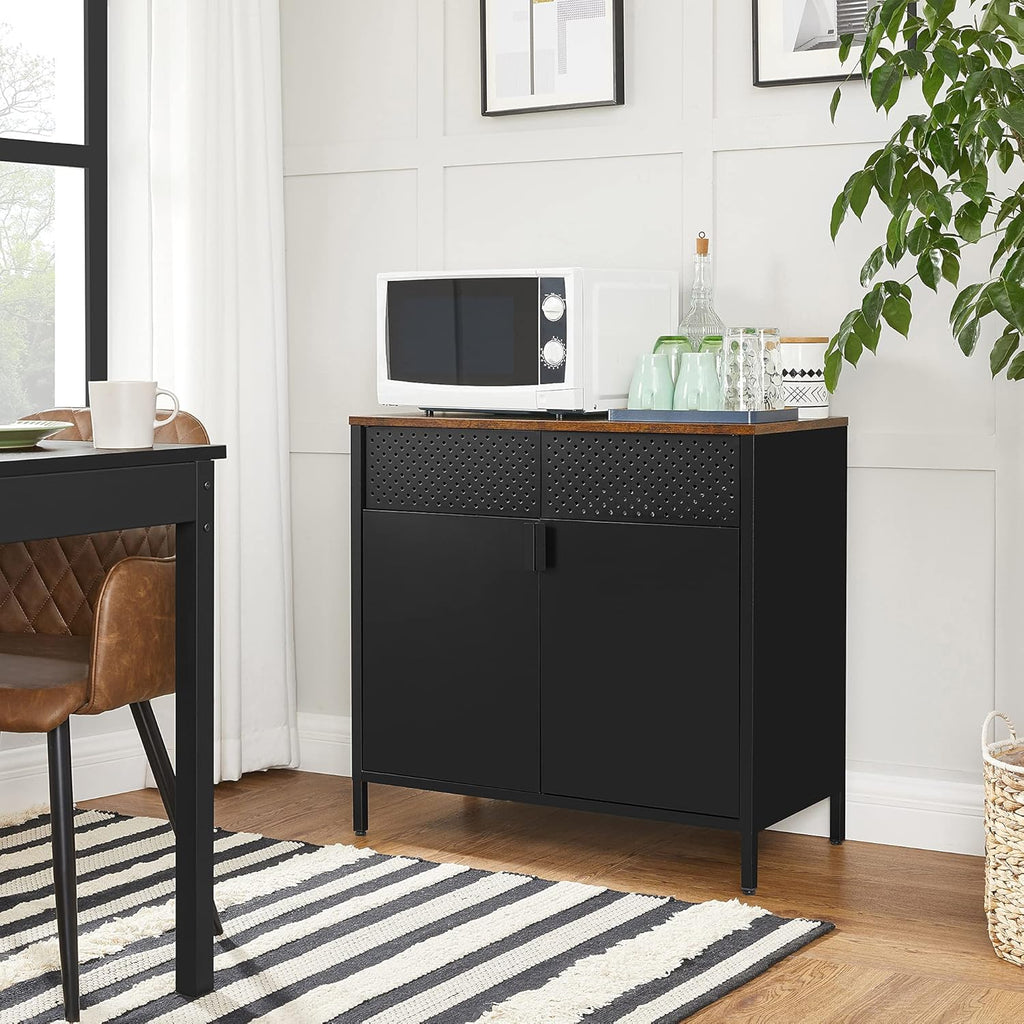 Rustic Brown and Black Storage Sideboard D541736