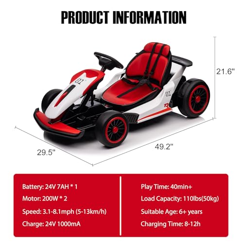 24V Electric Drift Kart with 2X200W Motor, 7AH Battery D991636