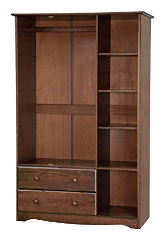100% Solid Wood Armoire Wardrobe Closet, Java, 4 Shelves, 1 Clothing Rod, 2 Drawers, 1 Lock E852
