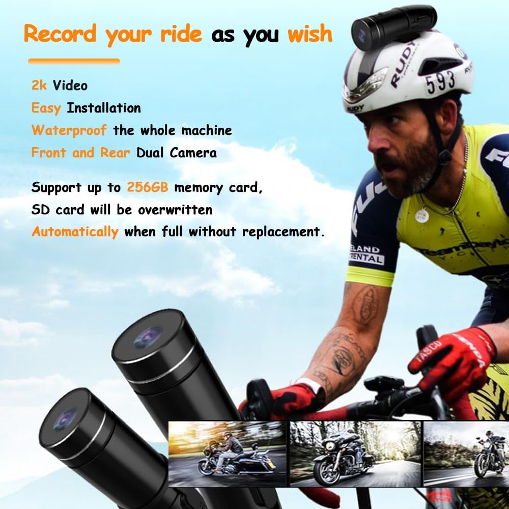 Motorcycle 2K Dash Cam with Front & Rear Camera V7674