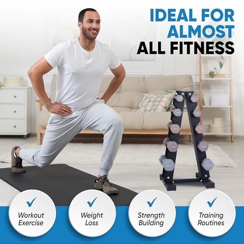 Neoprene Coated Hex Dumbbell Set with Rack 1-20 LBs F50480