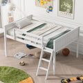 Gray Full Size Low Loft Bed with Safety Guardrail T8743