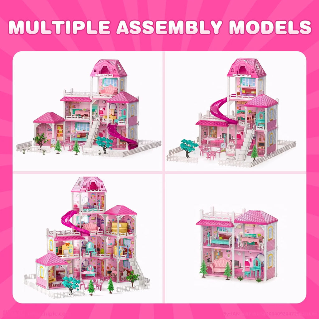 4-Story 12 Rooms Dollhouse with 2 Dolls F4197