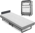 Folding Bed with 4-Inch Mattress, Metal Cot Size Rollaway Bed on Wheels O2252