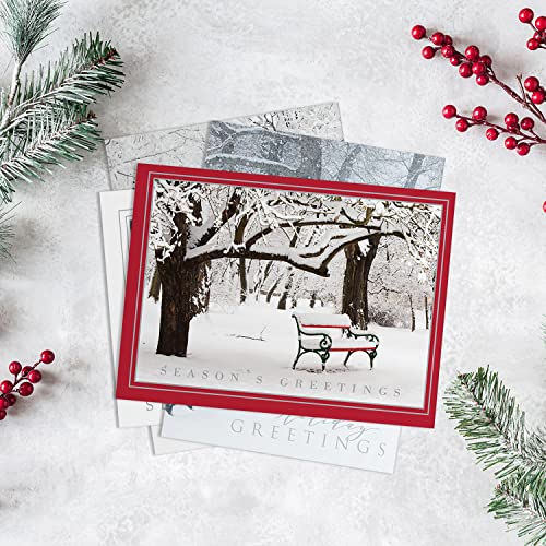 16 Boxed Snowy Cardinal Wreath Holiday Cards With Silver Foil Lined Envelopes T23801