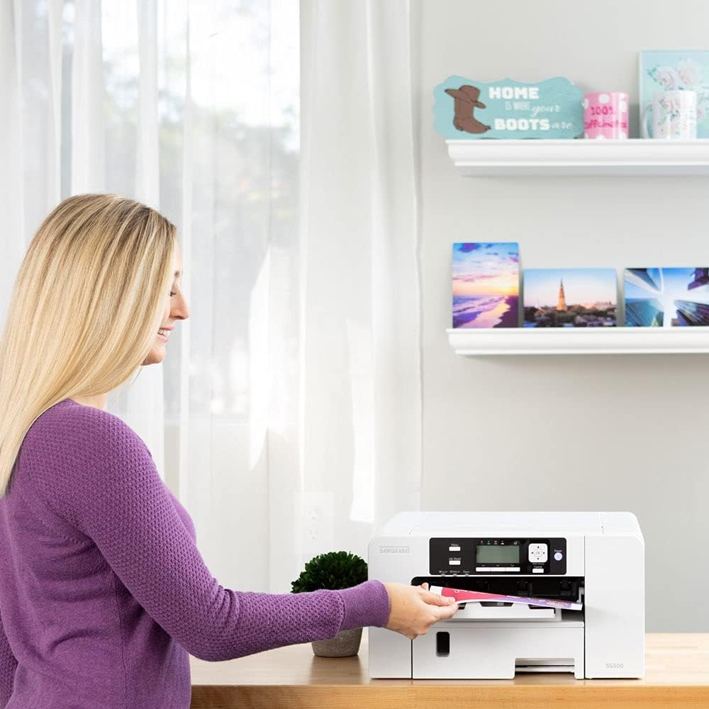 White Sublimation Printer Starter Bundle with Inks, Paper, Tapes, Blanks Pack & Dust Cover D909