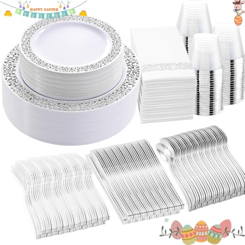 350pcs Silver Party Dinnerware Set C47654