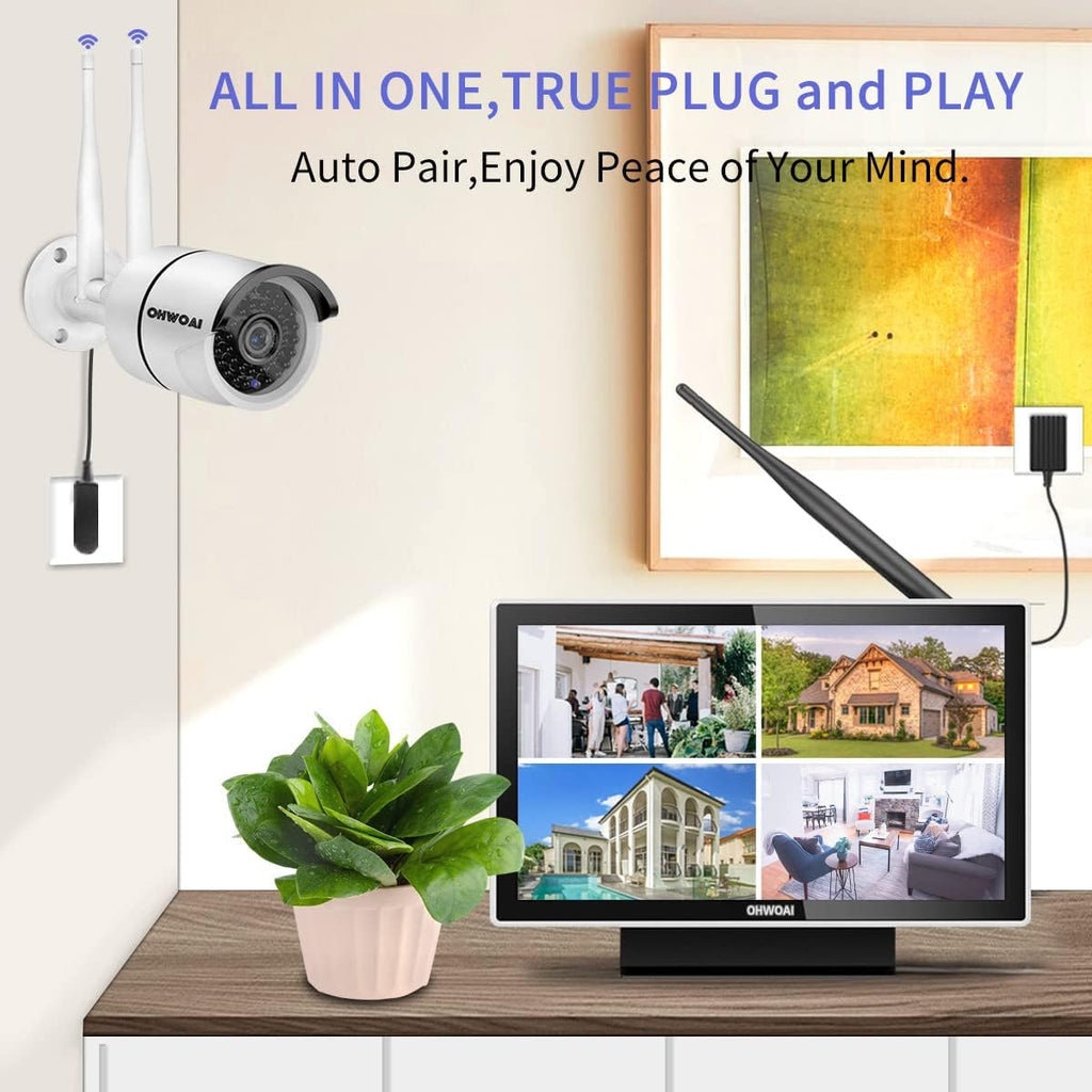 Wireless Security Camera System with 10 HD Screen, 4Pcs WiFi IP Cameras Q904636
