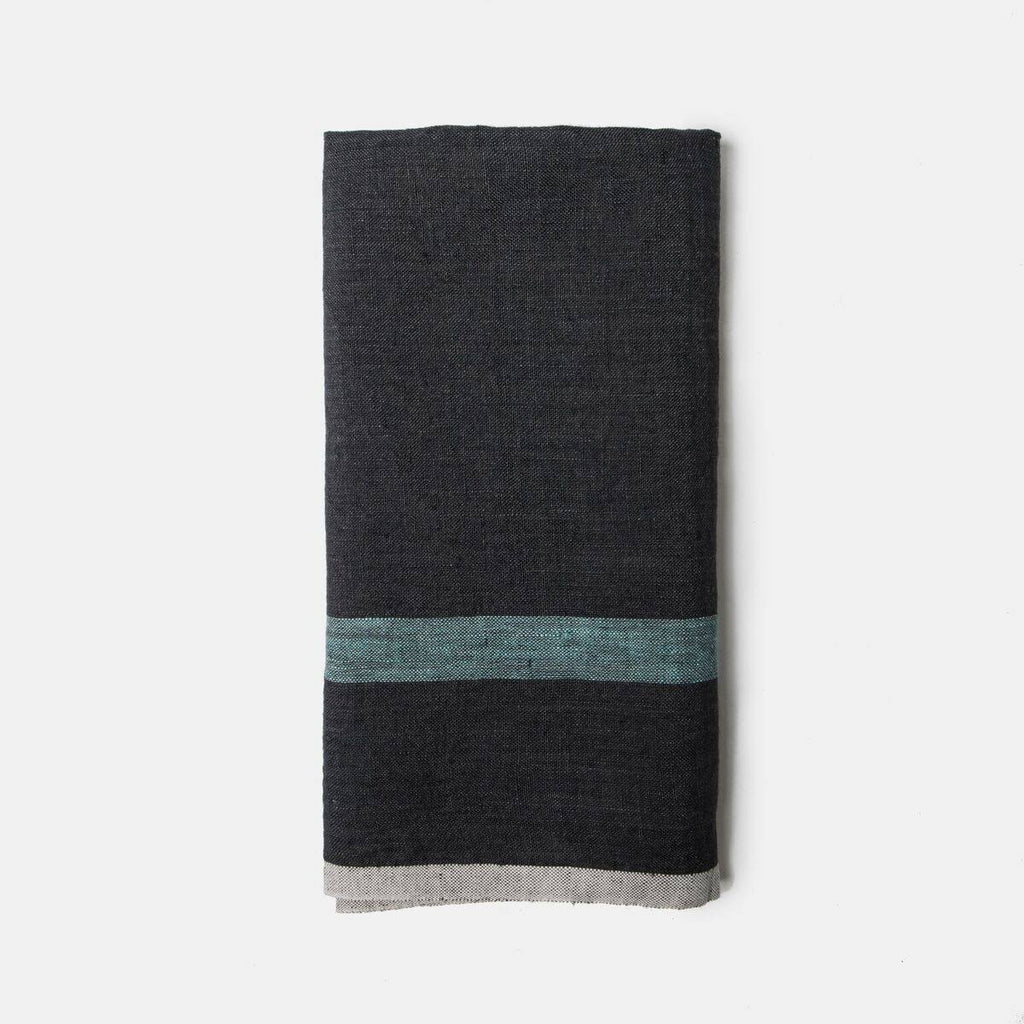 Charcoal/Aqua Laundered Linen Tea Towels, Set of 2 N58873