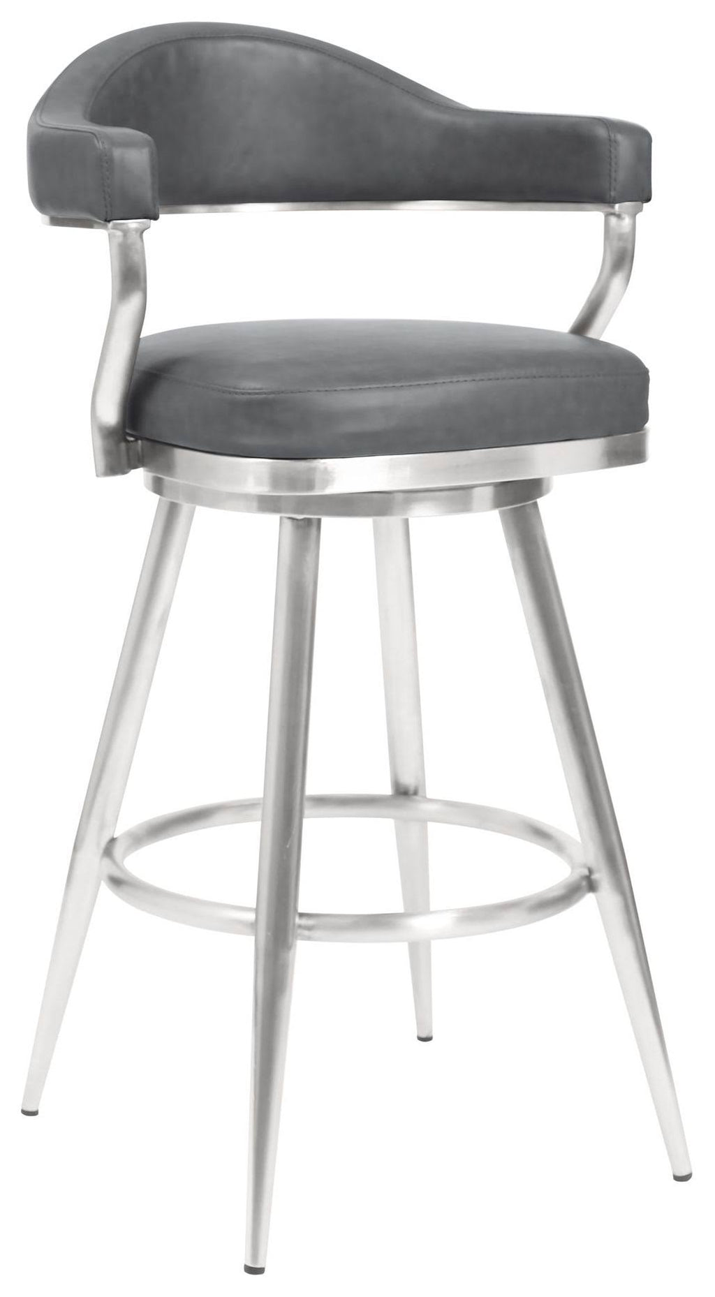 30 inch Bar Height Barstool in Brushed Stainless Steel and Vintage Grey Faux Leather F63228