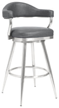 30 inch Bar Height Barstool in Brushed Stainless Steel and Vintage Grey Faux Leather F63228