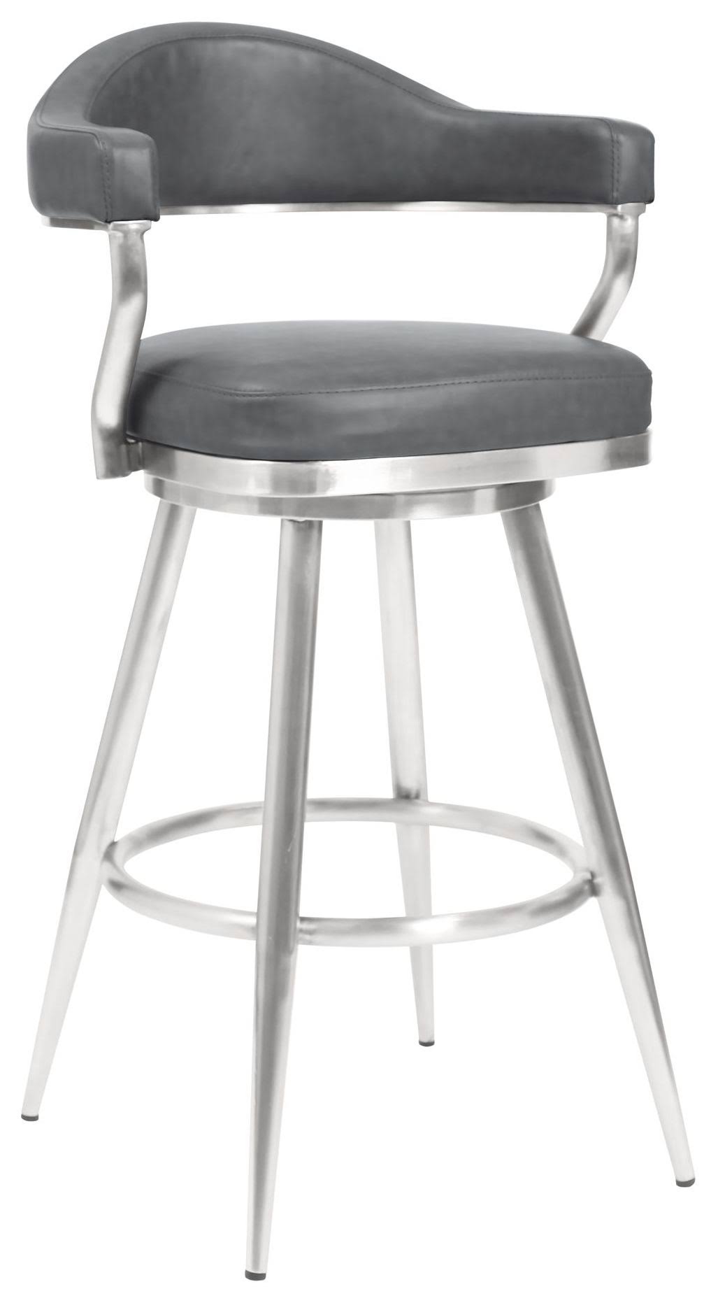 30 inch Bar Height Barstool in Brushed Stainless Steel and Vintage Grey Faux Leather F63228
