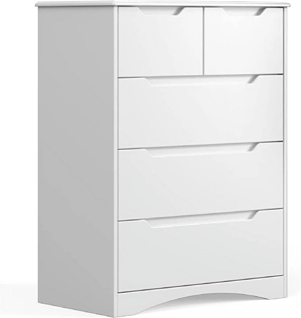 White 5 Drawer Wood Dresser R240040
