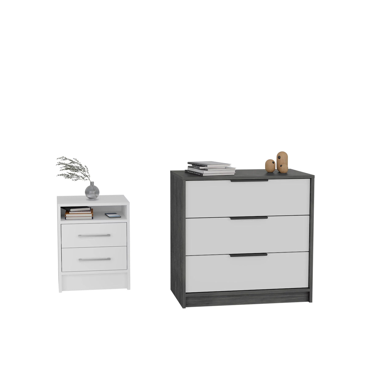 White 2-Piece Bedroom Set with 3-Drawer Dresser and Nightstand X57834