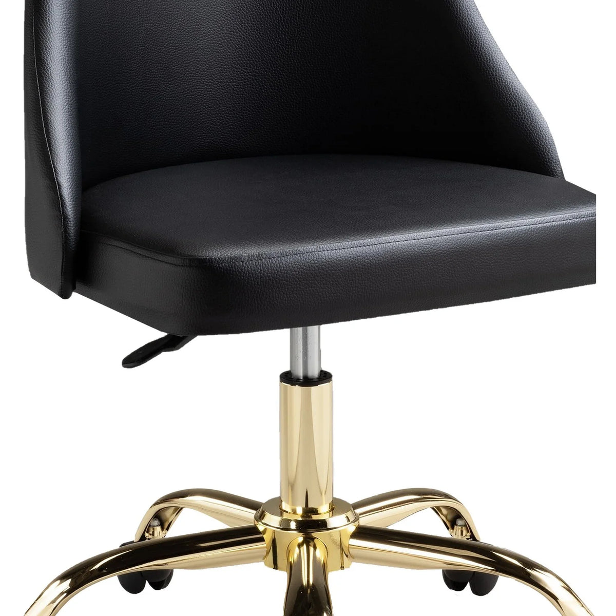 22 Inch Adjustable Swivel Office Chair Black Faux Leather Gold Metal I6868