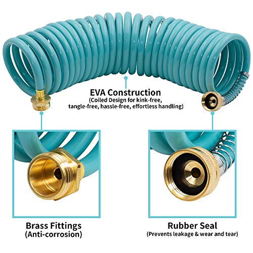 50 ft EVA Curly Garden Water Hose with Brass Connectors and 7-Pattern Sprayer Y198082