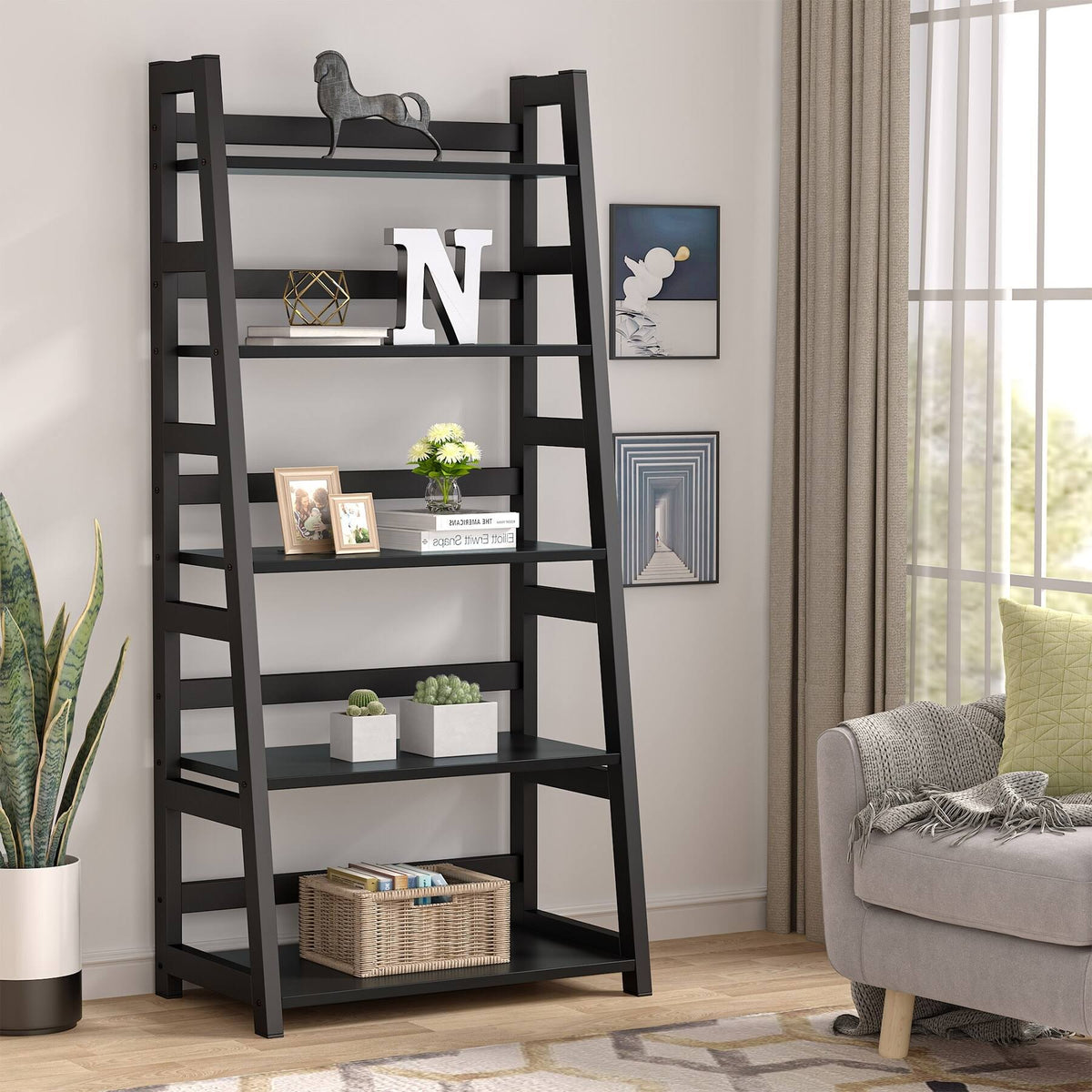 5-Tier Ladder Bookshelf Bookcase Brown N8631