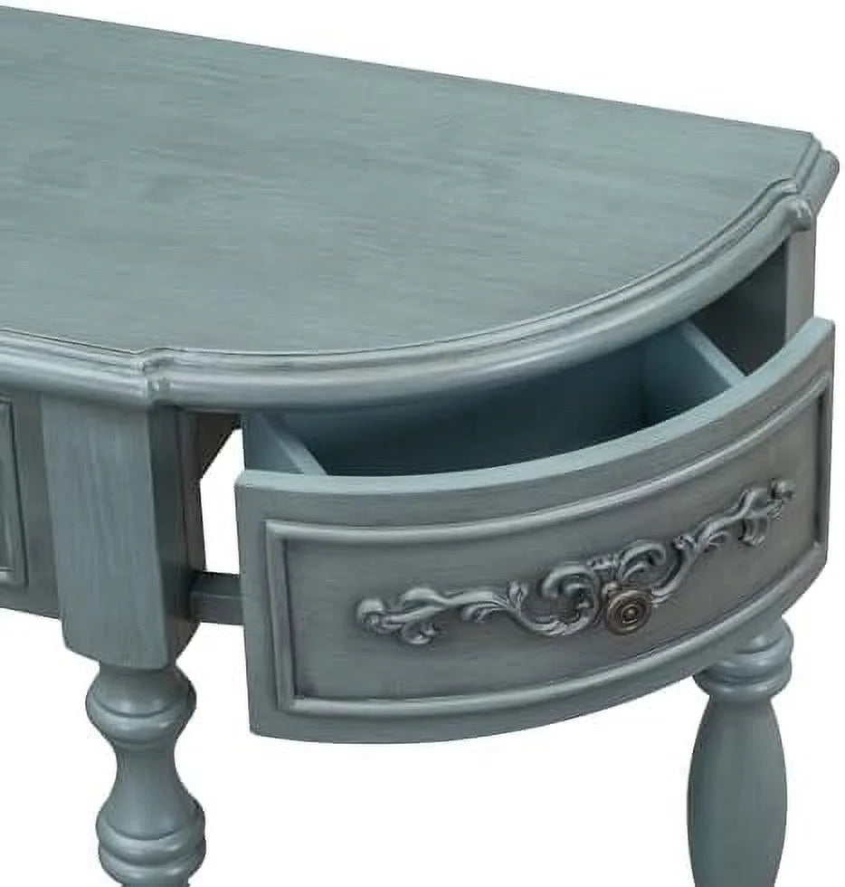Retro Curved Console Table with 2 Top Drawers and Solid Wooden Frame U611176