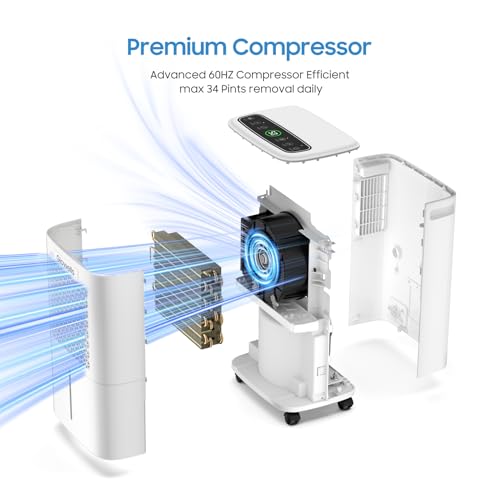34 Pints Portable Dehumidifier with Drain Hose M70475