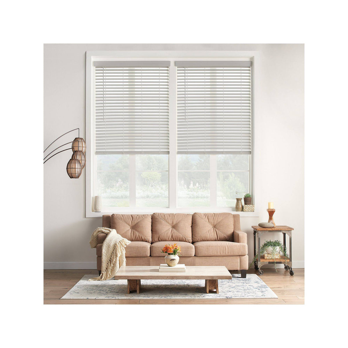 Grey Cordless Faux Wood Blind Q84289