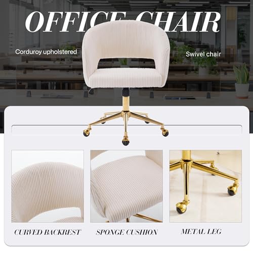 Velvet Upholstered Swivel Desk Chair with Gold Base M55005