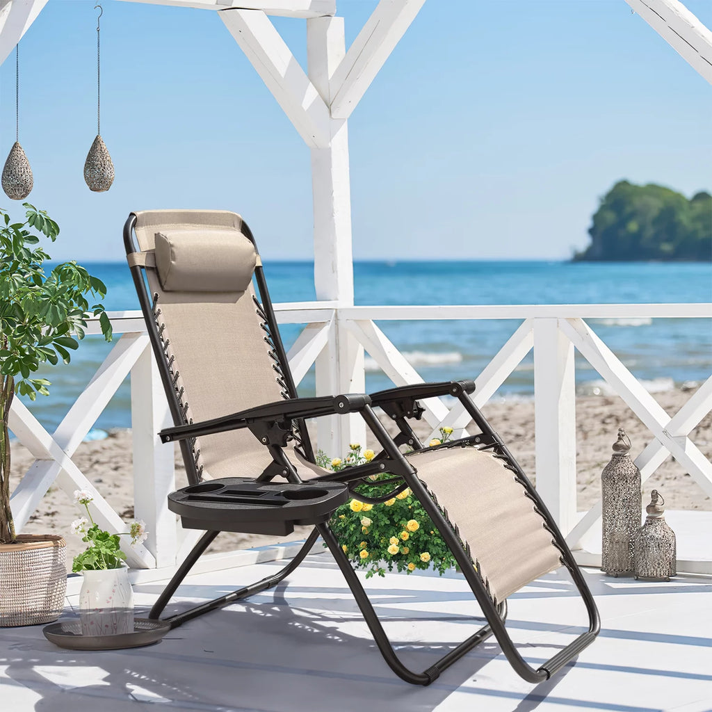 Beige Zero Gravity Foldable Lounge Chair Pack of 2 J296015