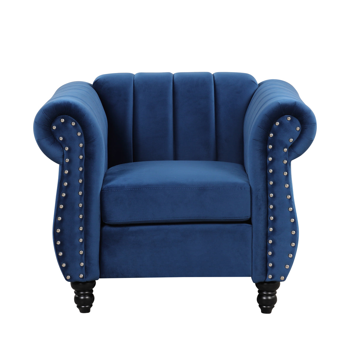 Blue Buttoned Tufted Sofa with Solid Wood Legs R70991