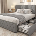 Queen Size Platform Bed Frame with 4 Storage Drawers and Upholstered Headboard, Dark Grey H5303