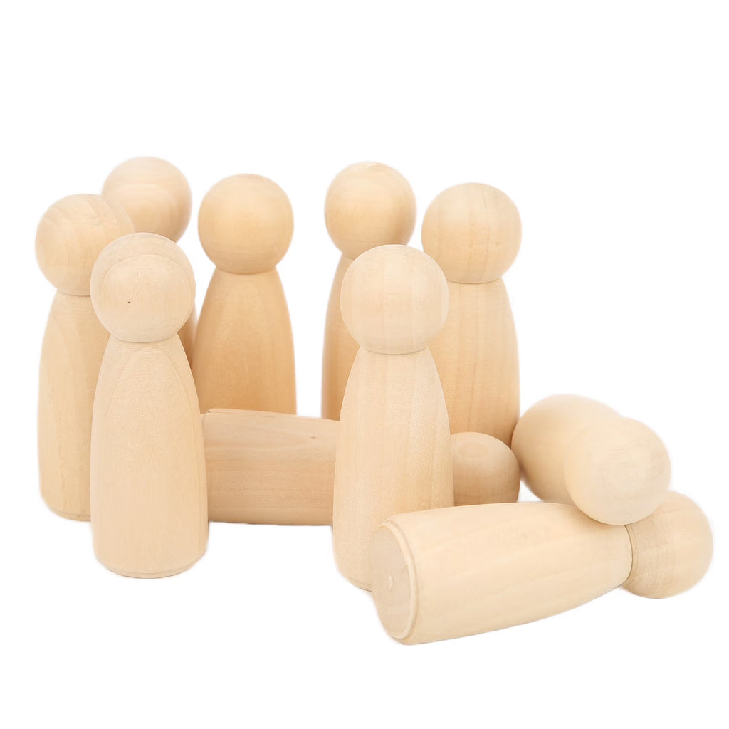10Pcs Unfinished Wooden Peg Dolls for Kids DIY Craft 75mm / 3.0in R8375